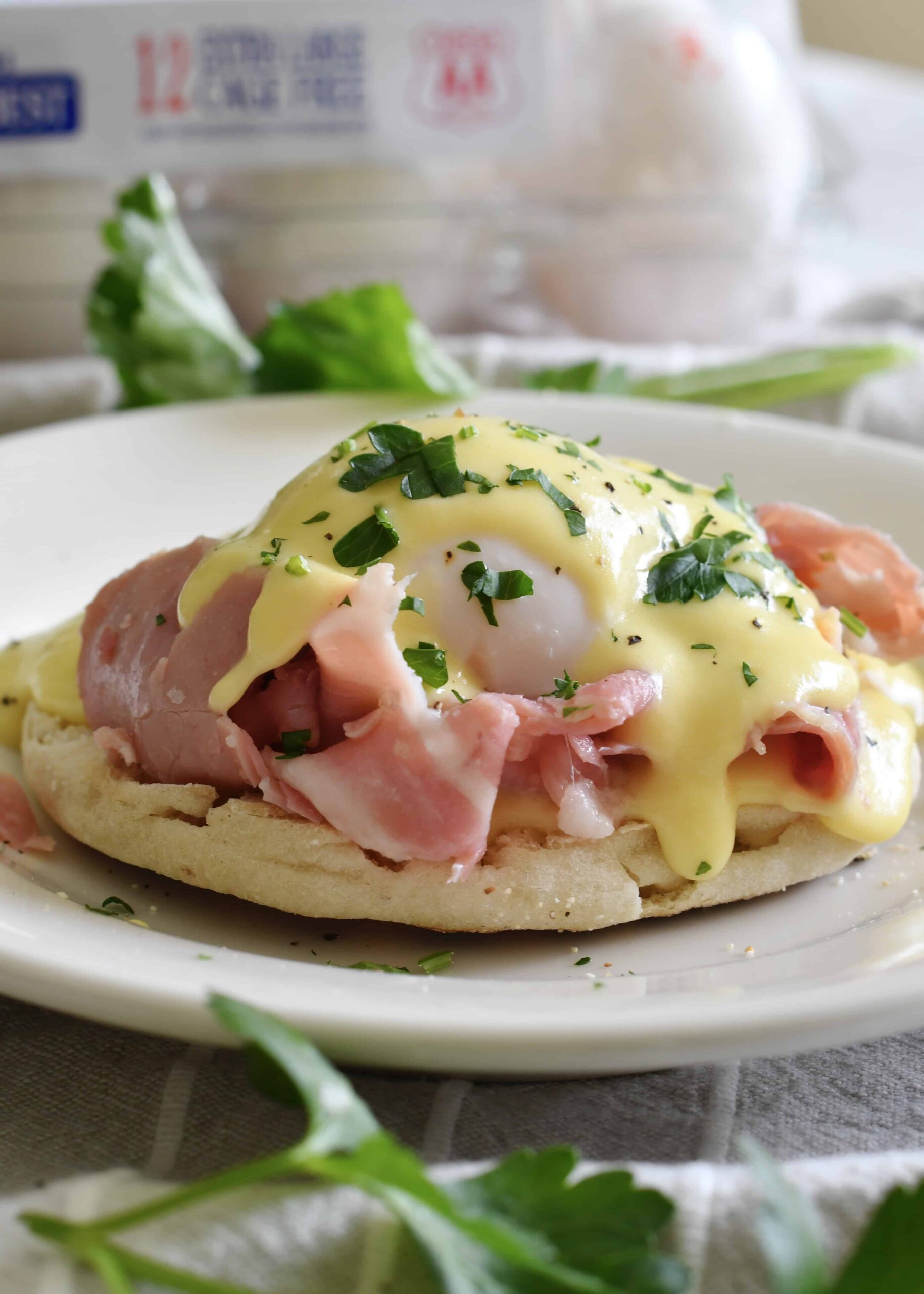 Irish Eggs Benedict with White Cheddar Cheese Hollandaise Sauce