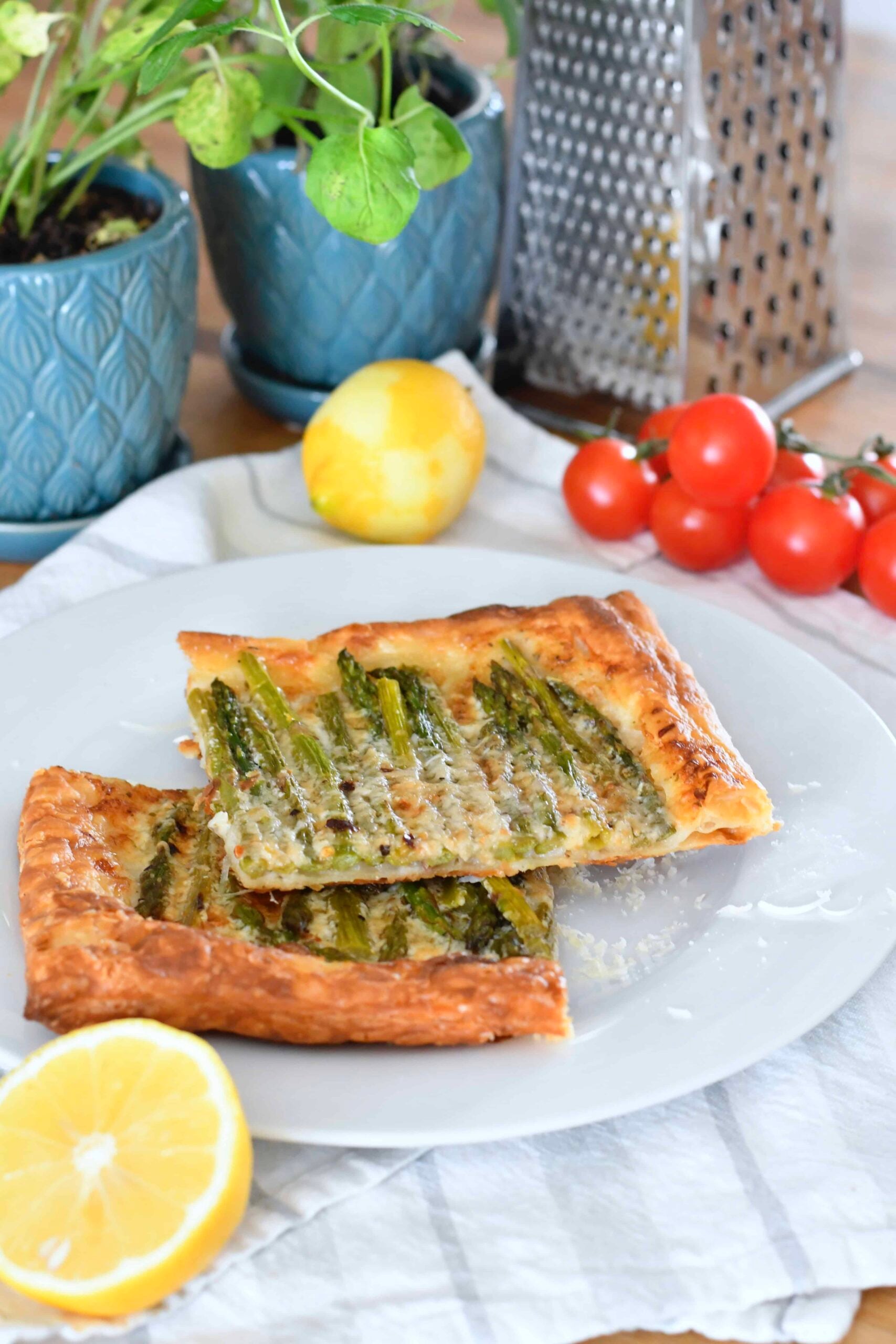 Grilled Asparagus Tart with Crème Fraîche & Gruyère