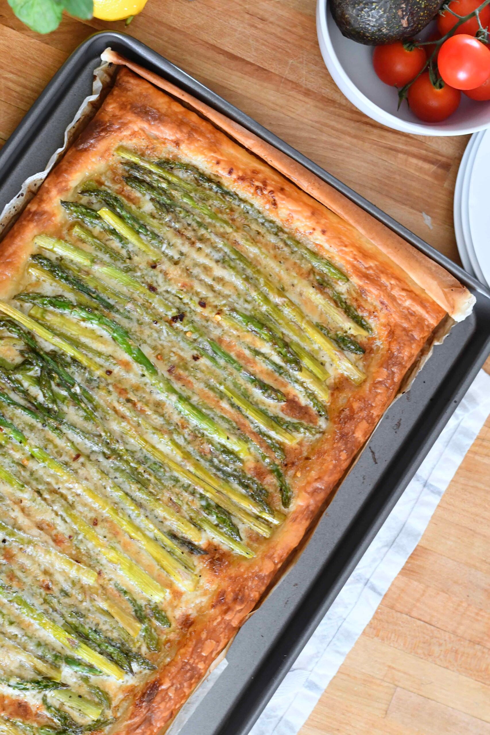 Grilled Asparagus Tart with Crème Fraîche & Gruyère