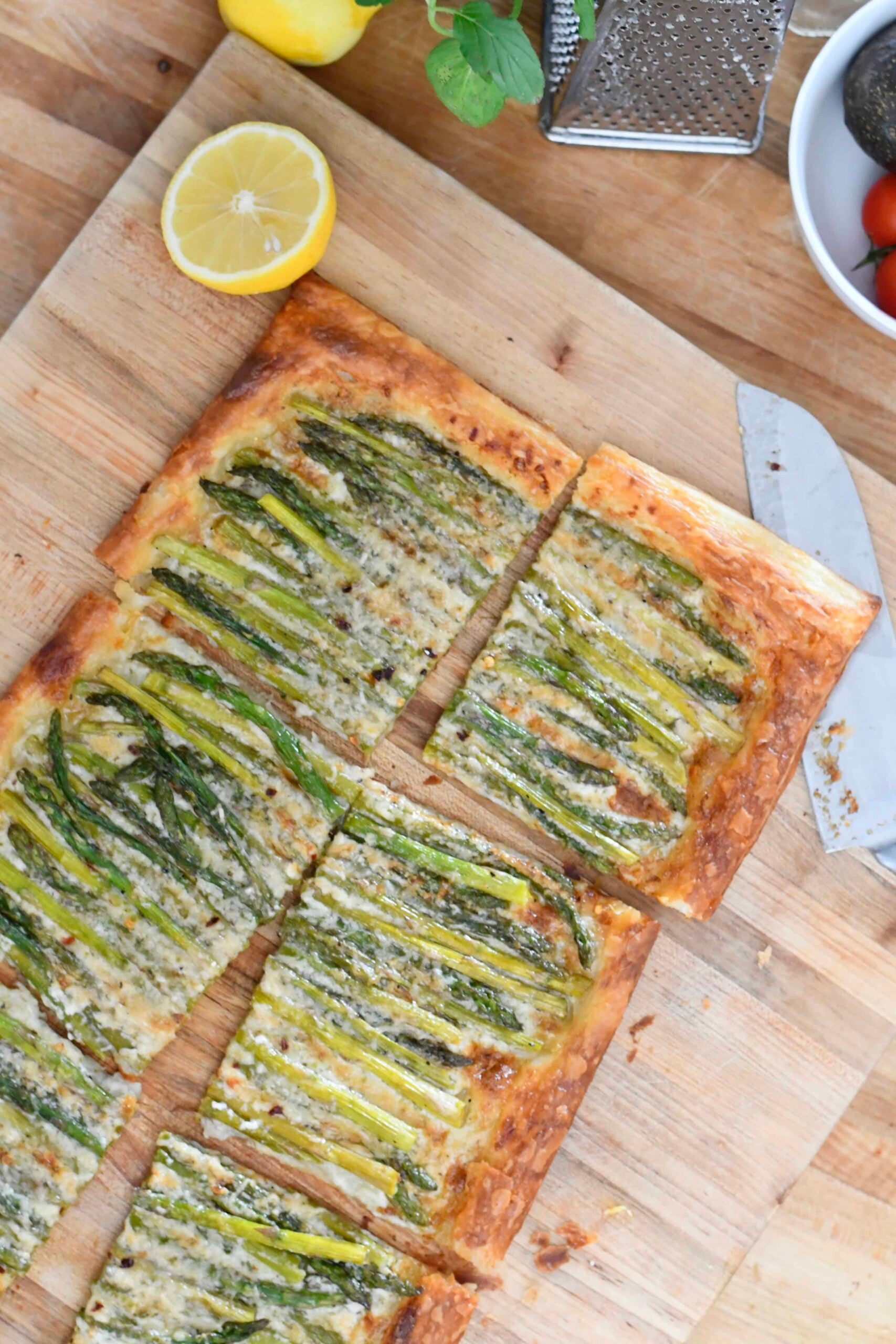 Grilled Asparagus Tart with Crème Fraîche & Gruyère
