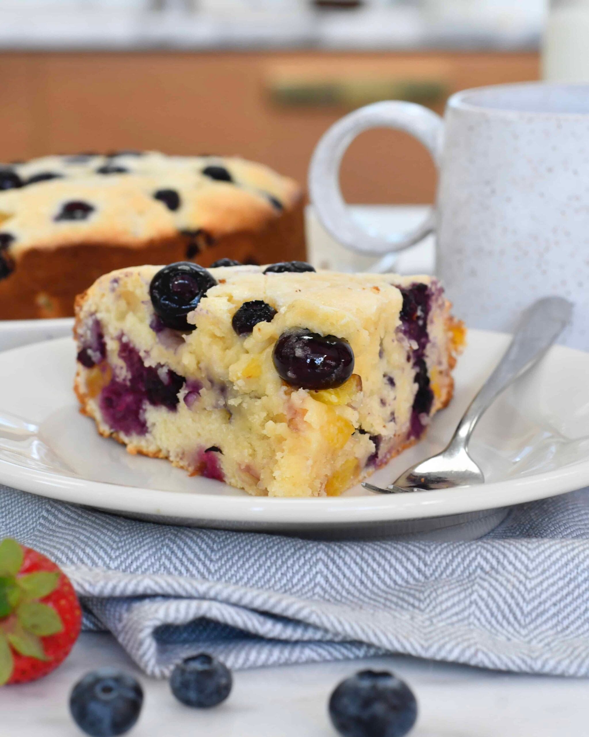 Easy One-Bowl Blueberry Peach Cake