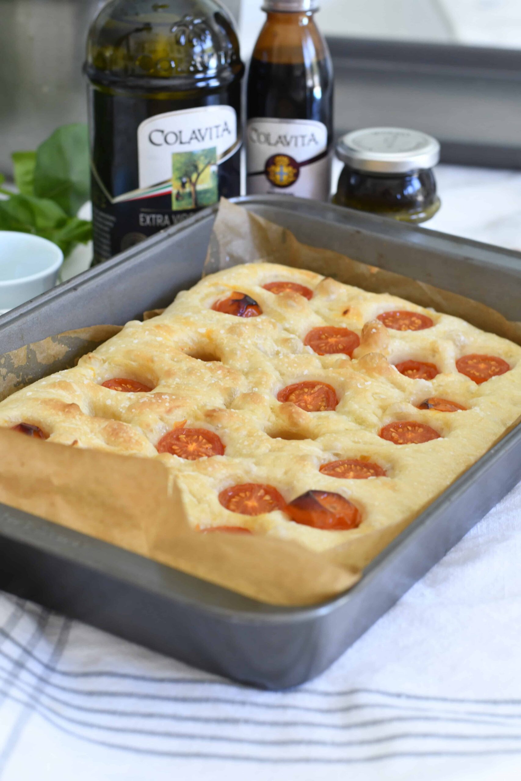 Easy No-Knead Caprese Focaccia with Burrata, Pesto & Balsamic Glaze