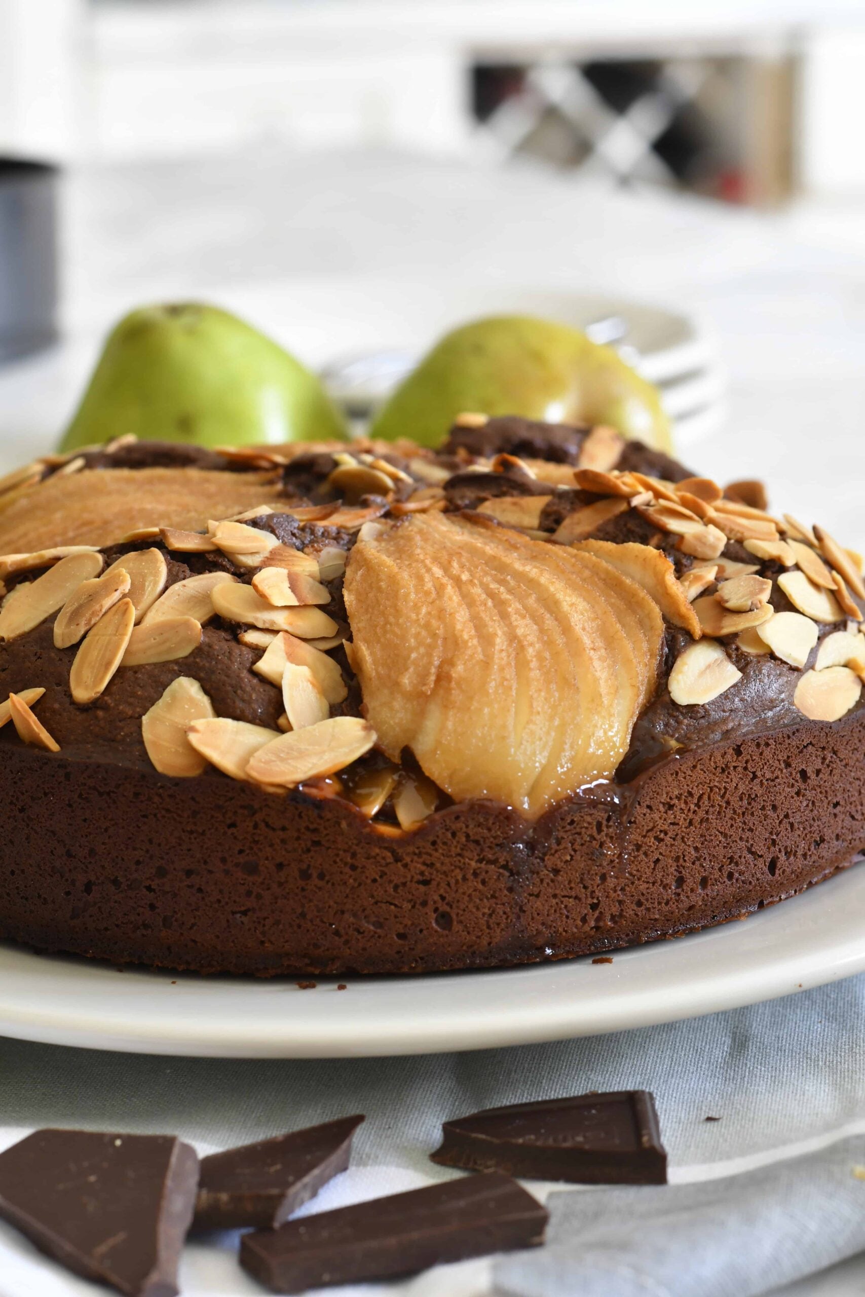 Chocolate-Pear Olive Oil Almond Cake