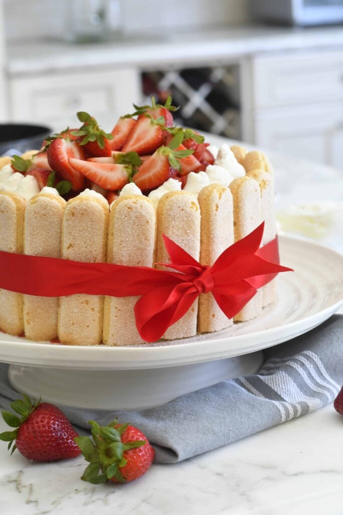 No-Bake Strawberry Charlotte Cake with Savoiardi and Mascarpone Cream