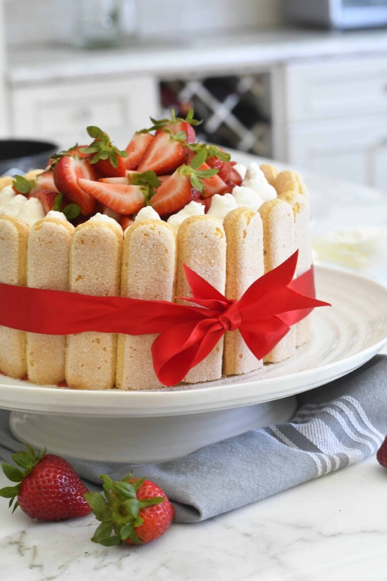 No-Bake Strawberry Charlotte Cake with Savoiardi and Mascarpone Cream